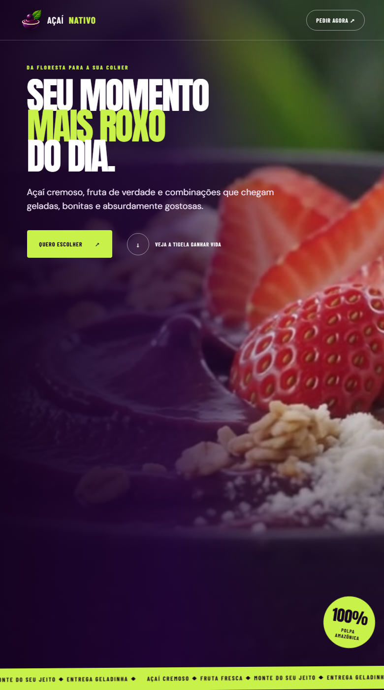 Página inicial do site Açaí Nativo