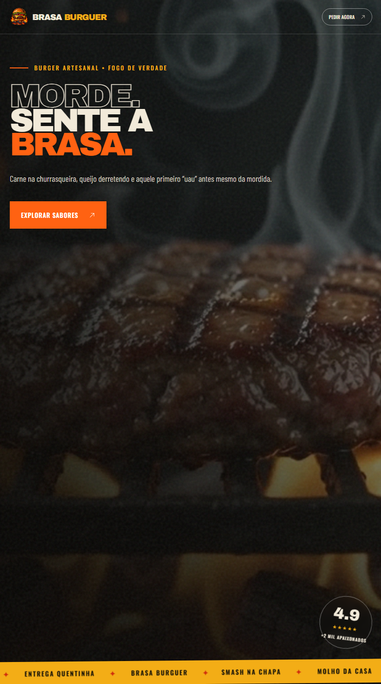 Página inicial do site Brasa Burger